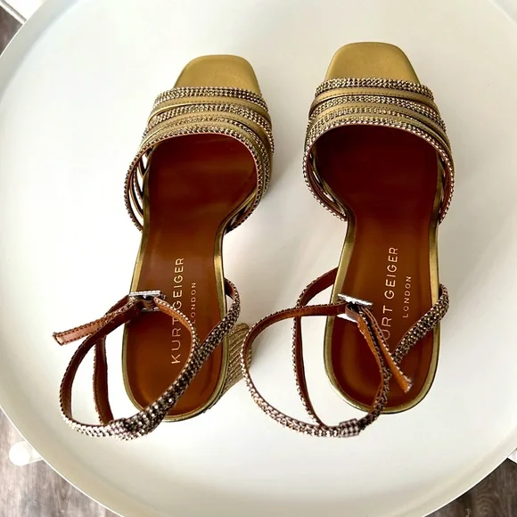 Kurt Geiger Gold Strappy Women's Heels - Picture 4 of 6